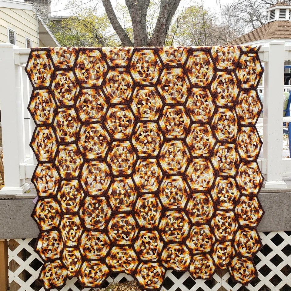 Manta de ganchillo afgana hecha a mano retro otoño otoño colores 87"x 65" Foto 3 de 4