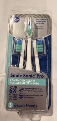 3 Pack- Kroger ''Smile Sonic Pro'' Advanced Clean Standard (3) Brush Heads