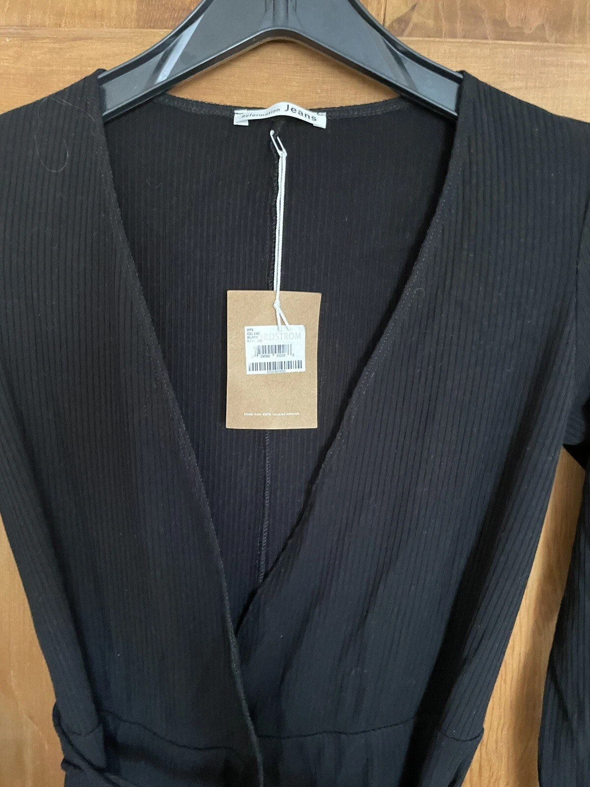 Gonna avvolgente REFORMATION JEANS neri CELINE a costine stretch lavorata a maglia abito LBD XS 0 2