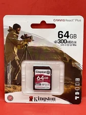 Kingston Canvas React Plus 64GB SDXC C10 U3 V90 SD Memory Card UHS-II 300MB/s 64