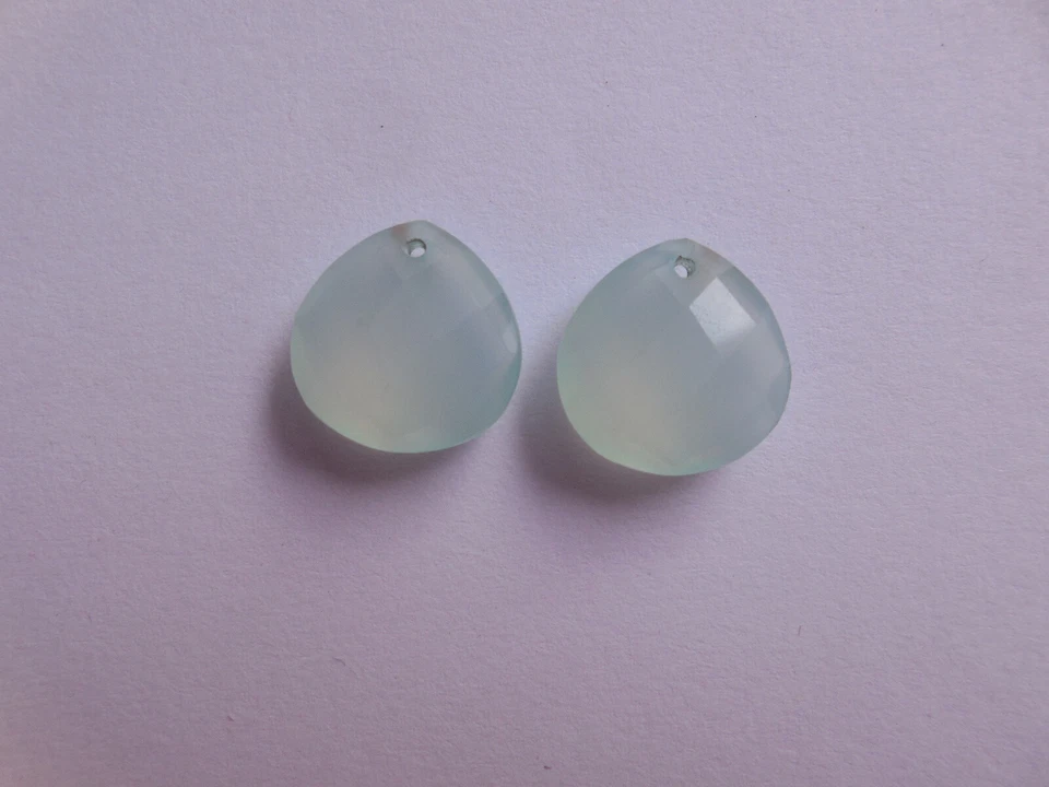 2 Pcs Front To Back Drilled Heart Shape Aqua Blue Chalcedony Faceted Beads 15MM - Image 2 of 4