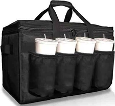 Insulated Food Delivery Bag W/ Cup Holders/Drink Carriers Premium, Doordash XL