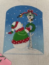 hand painted needlepoint SNOWMAN AND BIRD