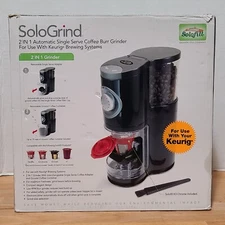 New! Solofill SoloGrind 2-in-1 Automatic Single Serve Coffee Burr Grinder, Black