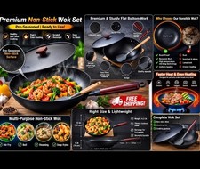 Teewe Carbon Steel Wok -13 Inch Woks & Stir-fry Pans Nonstick, 13 inch, Black
