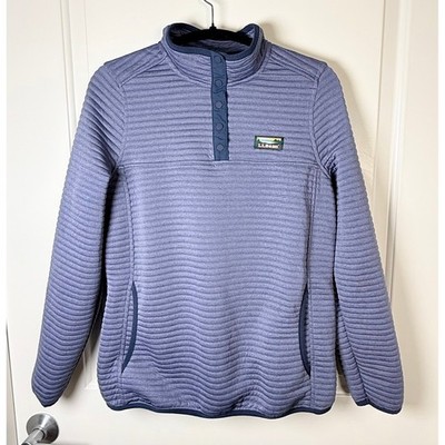 LL Bean Blue Quilted Snap Pullover Jacket Cozy Hiking Core Mock Neck 503669