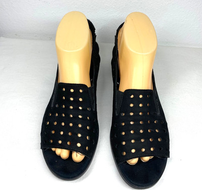Munro Black Suede Cut Out Slingback Block Heel Sandals Size 9 Narrow
