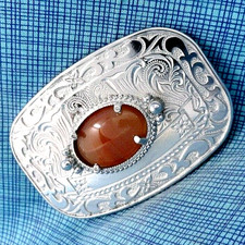 Classic Western Dress Belt Buckle Cowboy Orange Agate Cowgirl Vintage 80s.TWY481