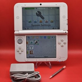 Nintendo 3DS XL/LL White & Pink Handheld System Charge and Stylus Tested Working