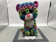 TY Beanie Boos 9” Plush Bright Rainbow Leopard Cat w/ Pink Sparkle Eyes DOTTY