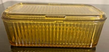 🍒 Vintage Federal Amber Glass Ribbed Refrigerator Fridge Dish w/ Lid AS-IS 🍒