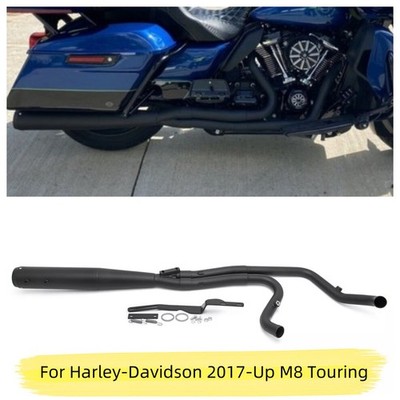 Black 2 into 1 Full Length Exhaust Pipe for Harley Touring Road King     2017-up