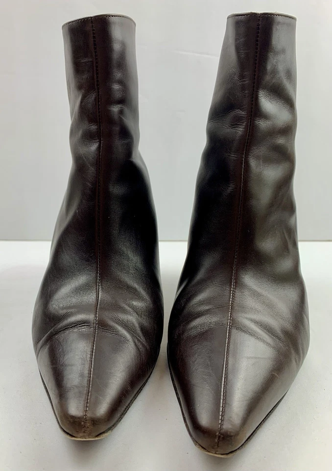 Salvatore Ferragamo Mujer Punta de Aguja Botines Marrón Cuero Suave 7 C Foto 3 de 4