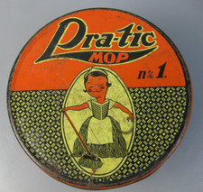 alte Blechdose " Pra-tic MOP Nr. 1 "  D-18,5cm Wischmopp Werbung Reklame um 1920