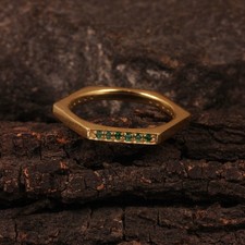Solid 14k Yellow Gold Natural Emerald Gemstone Band Ring Valentine Jewelry US6