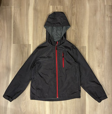Hawke Co Windbreaker Jacket Boys 14/16 Dark Gray Red Hood Zip Warm