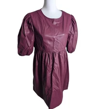 Nasty Gal Faux Leather Puffed Sleeve Baby Doll Dress Plum Purple Size 8