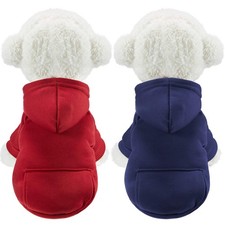 2 Pieces Winter Dog Hoodie Warm Small Sweatshirts M, Dark Blue, Wine Red