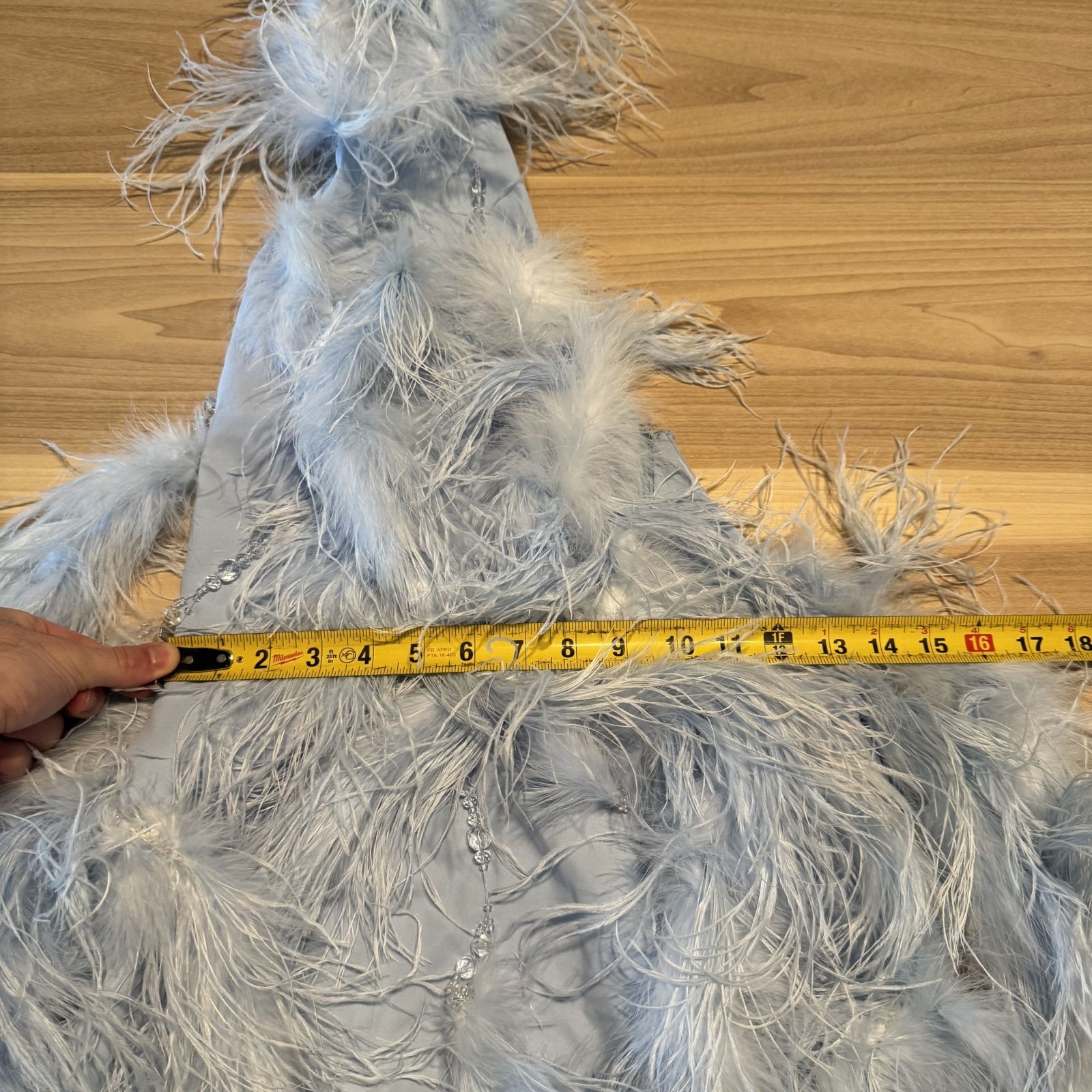 Light Blue Feather Trimmed Mini Dress Women's Size XS image 6