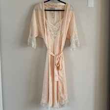 Rare NWT Vintage Christian Dior Lingerie Peach Lace Nightgown  Robe Set