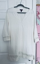 J.Crew Large White Cotton Tunic Dress Long Sleeve Boho Embroidered Woven