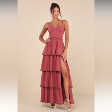 Lulus Sophisticated Occasion Rusty Rose Bustier Lace-Up Maxi Dress Size Medium