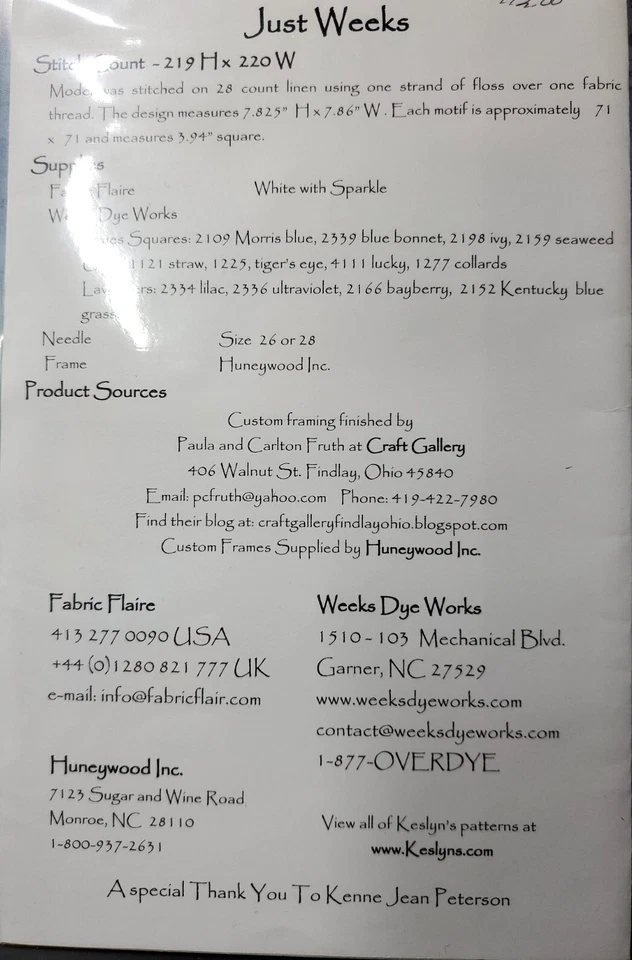 Keslyn's Just Weeks Cross Stitch Chart NIP 28 Count - Image 3 of 3