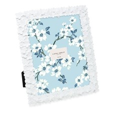 Laura Ashley 8x10 White Flower Textured Hand-Crafted Resin Picture Frame w/Easel