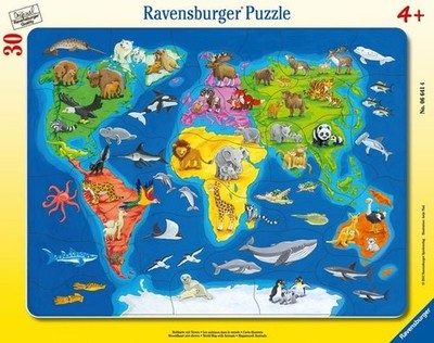 Rahmenpuzzle Weltkarte mit Tieren 30 Teile 30 Teile