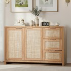 Oikiture Buffet Sideboard Storage Cabinet Rattan Cupboard 3 Drawer Hallway Table