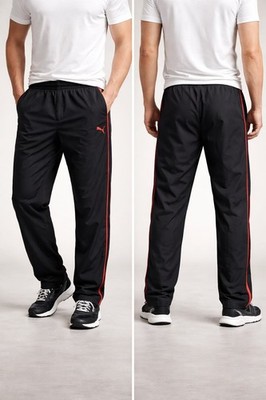 PUMA Men's Tricot Track Pants Black with Red Side Piping XL