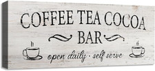 Coffee Tea Cocoa Bar Sign Decor Farmhouse Wall Plaque with Wood Grain Retro Cafe