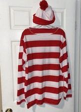 Where's Waldo Adult Costume Large SHIRT HAT Halloween Cosplay