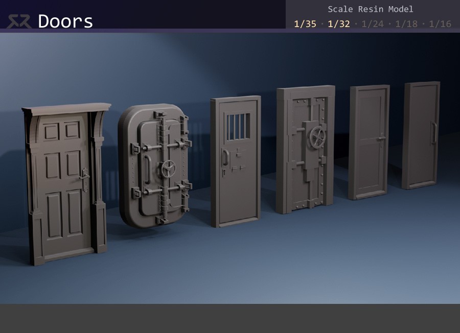 Puerta (puertas) (mamparo bóveda celda interna externa) - Modelo resina 1/35, 1/32