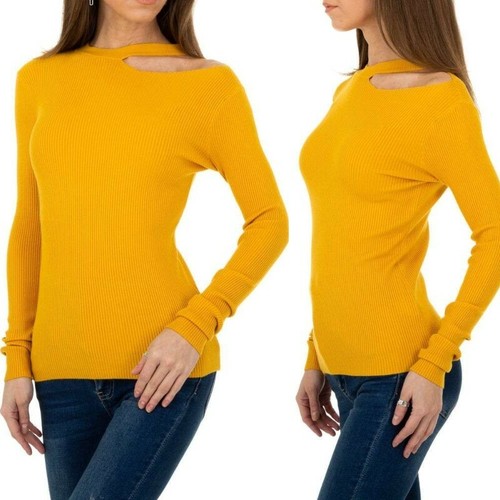 Maglione maglia a coste pullover maniche lunghe senape giallo casual basic  Taglia S/M Colore Senape