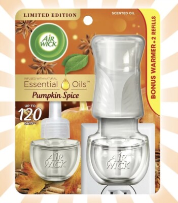 Air Wick Fall Pumpkin Spice Plug in Scented Oil Starter Kit (Warmer + 2 Refills)