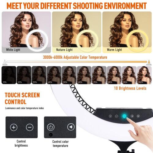 21 inch LED Ring Light with Tripod Stand 6000K Dimmable Makeup Selfie Light w... - Picture 2 of 6