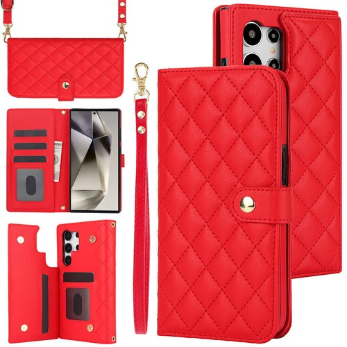 For Samsung Galaxy S24 S23 Note20 A55 A15 Leather Wallet Phone Case With Lanyard - 第 19/23 張圖片