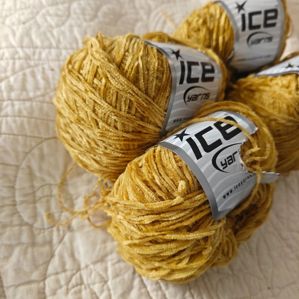Lote - 4 hilos de hielo brillante tono oro amarillo calcetín súper fino #1 hilo 50 g madejas Foto 2 de 4