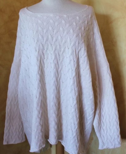 NWT Eskandar WINTER WHITE 28" Long Cashmere Silk Cotton Shadow Cable Sweater O/S