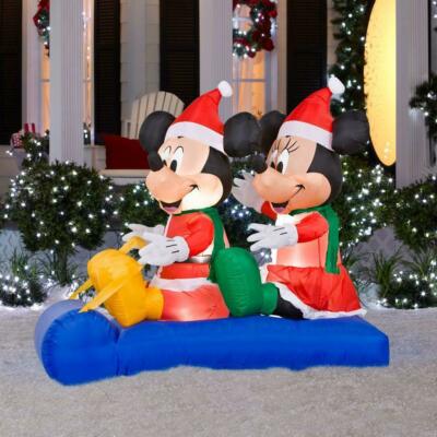 Christmas Gemmy Disney 5 ft LED Mickey & Minnie Mouse Sled Scene Inflatable NIB