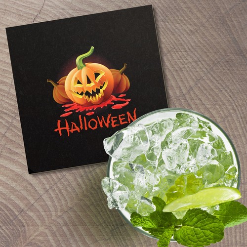 Halloween Blood Pumpkin 4'' X 4'' Square Wooden Coaster - Picture 2 of 3
