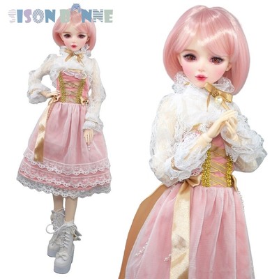 Complete set 56cm BJD doll pink hair clothes DIY toy with costume