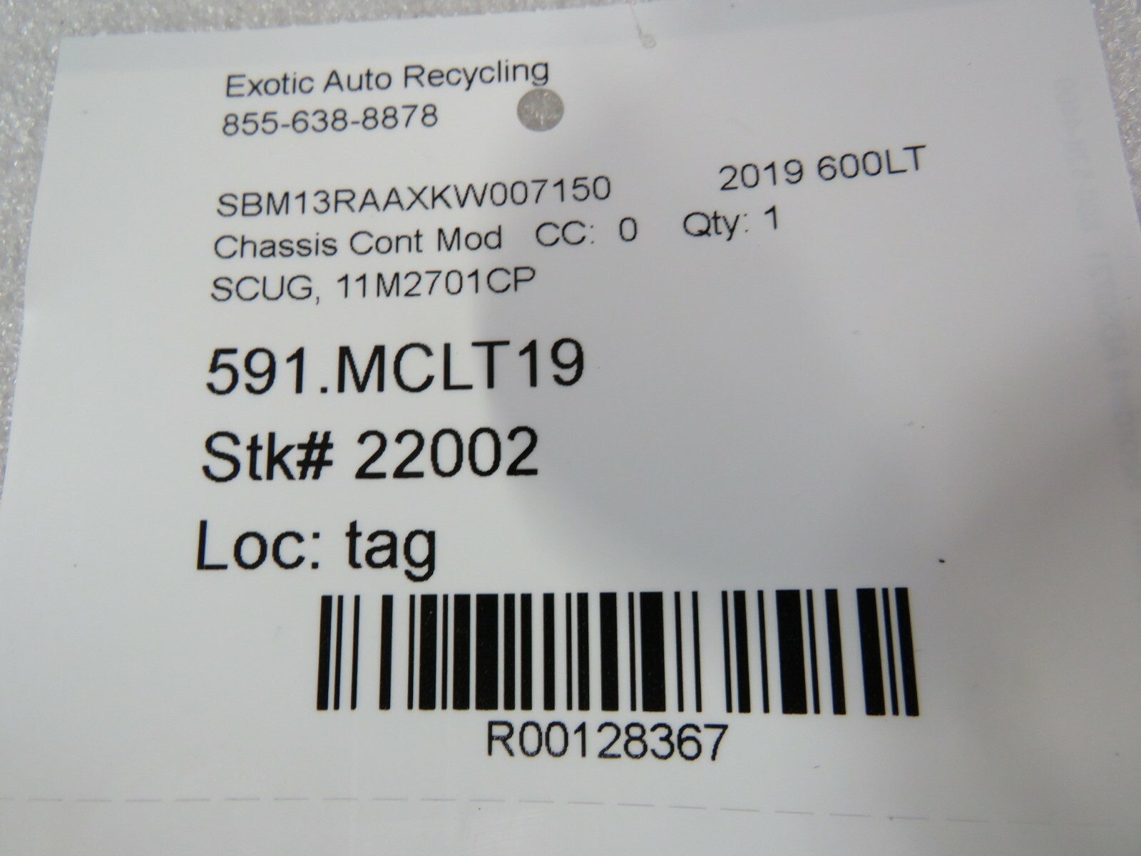 McLaren 600LT, SCUG Electronic Control Module, Used, P/N 11M2701CP