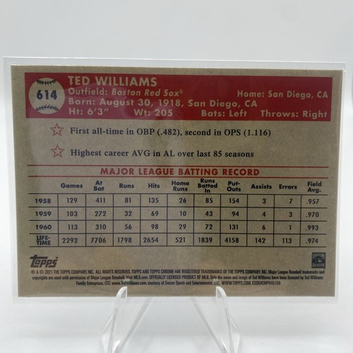 Ted Williams 2021 Topps Chrome Platinum Anniversary #614 - Bild 2 von 2