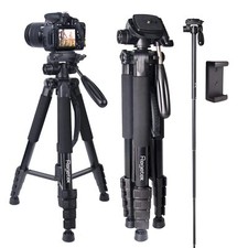 Camera Tripod With Travel Bag 74 Inch Aluminum Cell Phone Tripod With Phone Hold