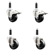 3 Inch 316SS Soft Rubber Swivel 3/4 Inch Stem Caster Set 2 Lock Brake SCC