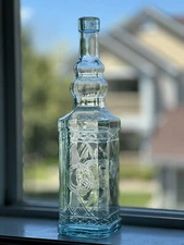 Vintage Glass Bottle Clear Multiple Colors Decorative Embossed 700ml Decanter