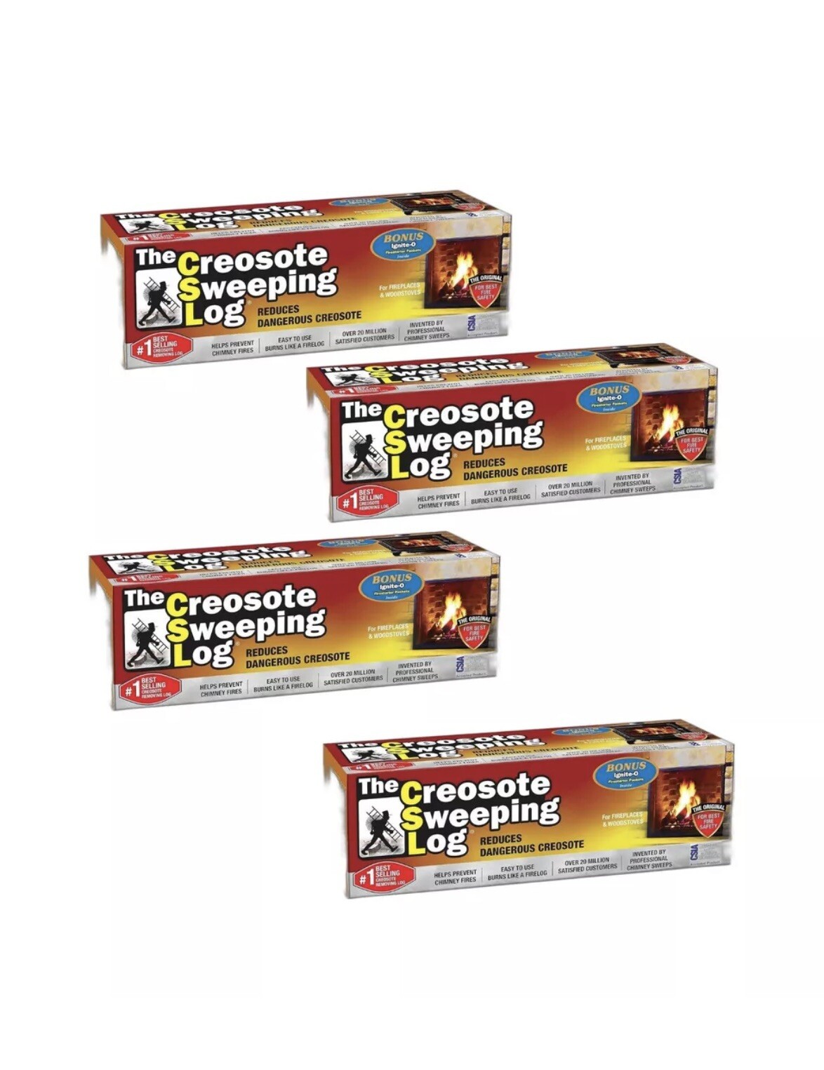Creosote Sweeping Log CSL SL Chimney Pipe Fireplace Cleaner Pack of 4