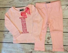 Mud Pie Initial Baby Girl I Tunic & Legging Set with Hair Bow  0-6 Months